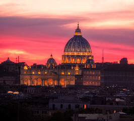 Fototapeta na wymiar View of the Vatican from above at sunset, Rome, Italy