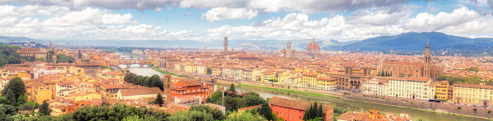 Fototapeta na wymiar Aerial view of Florence, day, Arno river, Santa Maria del Fiore