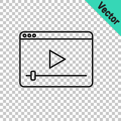 Black line Online play video icon isolated on transparent background. Film strip with play sign. Vector