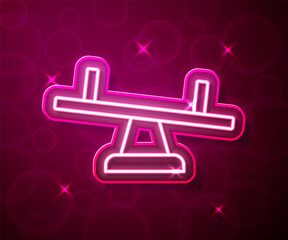 Glowing neon line Seesaw icon isolated on red background. Teeter equal board. Playground symbol. Vector