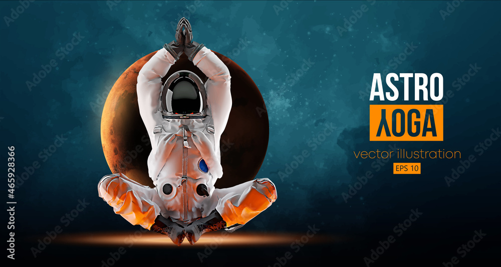 Poster astronaut doing yoga on the background of the mars and space. yoga exercises. vector illustration