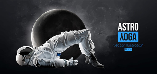 Astronaut doing yoga on the background of the moon and space. Yoga exercises. Vector illustration © Yevheniia