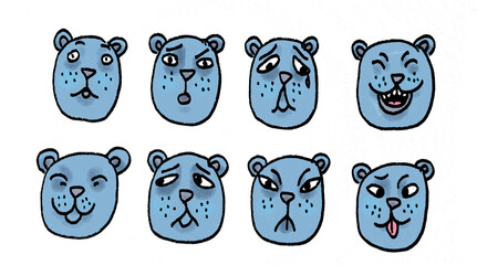set of bear face expression color