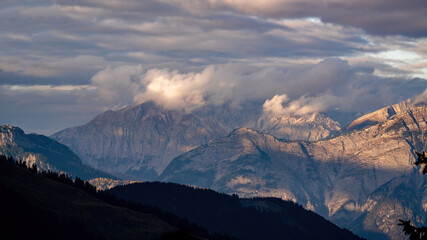 beautiful view in the sunset of the alps in austria, salzburg, pinzgau at a autumn evening