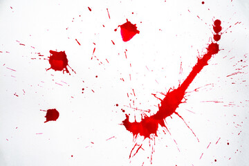Blood splatters. Red blots of watercolor Realistic bloody splatters for Halloween Drop of blood concept.
