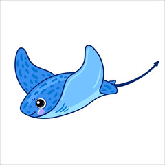 stingray. Cute drawn vector isolated illustration in children's cartoon style. - 465929565