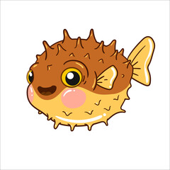 ball fish, blowfish. Cute drawn vector isolated illustration in children's cartoon style. - 465929573