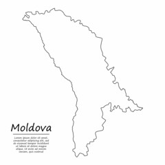 Simple outline map of Moldova, silhouette in sketch line style