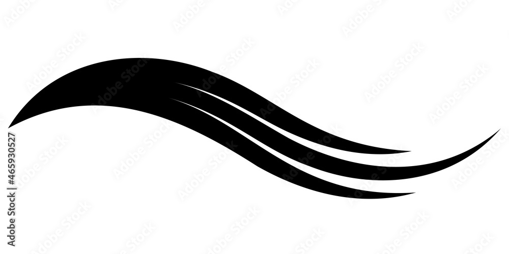 Poster curved calligraphic line sea wave calligraphic element feather vector, elegantly curved ribbon strip