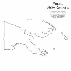Simple outline map of Papua New Guinea, silhouette in sketch line style
