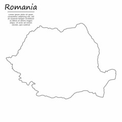 Simple outline map of Romania, in sketch line style - obrazy, fototapety, plakaty
