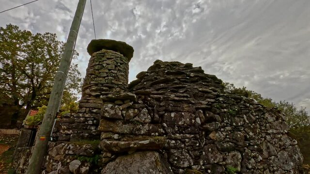 Traveling side of old stone bread oven at Branda de Aveleda, Peneda Geres National Park, Portugal