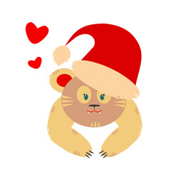Enamored tiger in a New Year's hat. Symbol 2022. Tiger. New Year's tiger. New Year. Heart and tiger