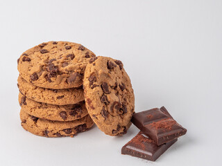 Fototapeta na wymiar Chocolate chip cookies on a white background.
