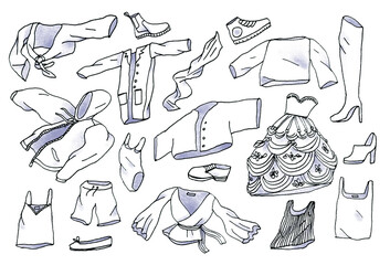 set of illustration of clothes black and white