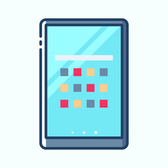 Tablet PC computer with blue background on the touchscreen and color apps icons colored icon. Collection of electronic devices and gadgets icons. Vector stylish outline illustrations.