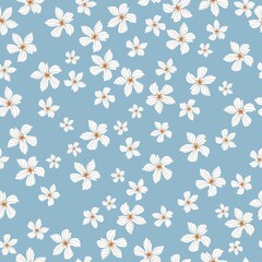 Seamless vintage pattern. wonderful white flowers on a blue background. vector texture. fashionable print for textiles, wallpaper and packaging.