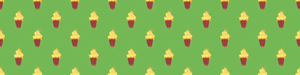 Hand drawn seamless pattern with ice cream. bright yellow ice cream pattern. Summer fashion. Cute fruit ice cream in green background. Print for web banner,web page, clothes, fabric, gift wrap, covers