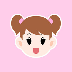 Cartoon illustration of a girl face with bunches hair in a flat style , this cute image is suitable for your colorful and flat project design elements, can also be used for sticker and icon