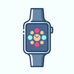 Smart watches with icons and clock face on screen colored icon. Collection of electronic devices and gadgets icons. Vector stylish outline illustrations on light background.