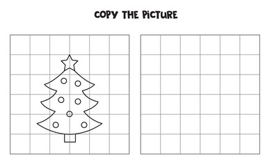 Copy the picture of Christmas tree. Logical game for kids.