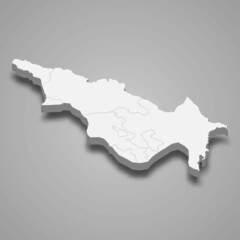 3d isometric map of Caucasus region, isolated with shadow
