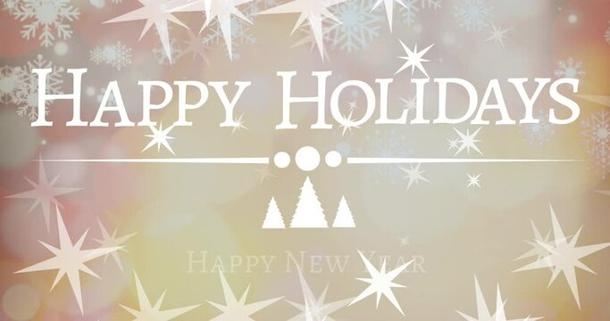 Animation of happy holidays text at christmas over snow falling