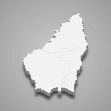 3d isometric map of Ardeche is a department in France