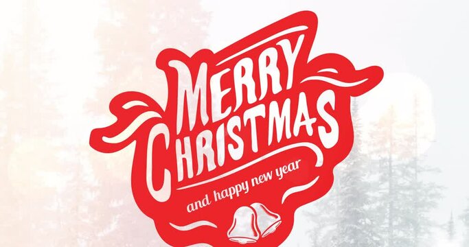 Animation of merry christmas text over winter scenery