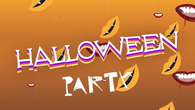 Animation of halloween party text over vampire mouths