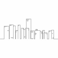  Vector continuous one single line drawing icon of city towers in silhouette on a white background. Linear stylized or sketch city tower