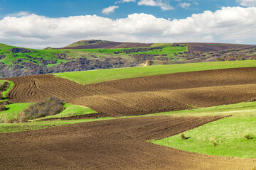 Fototapeta na wymiar Plowed farm fields landscape