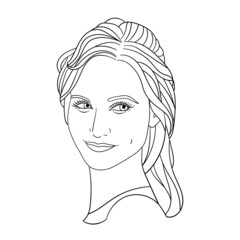 Portrait of a young woman. Coloring page