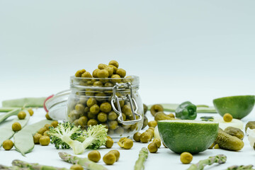 close up of green food products on backgraund