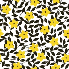 Poster Seamless vintage pattern. white background, yellow flowers,black leaves. trend print for textiles and wallpaper. © Алена Шенбель
