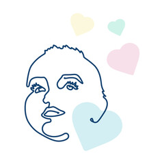 Face line art 1. Baby in pastel colors with a heart. Boy