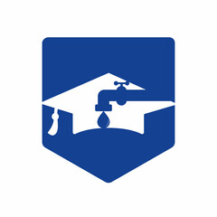 Plumbing services logo design concept. Faucet and graduation cap icon design.