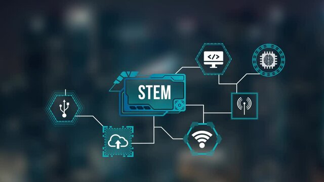 Internet, business, Technology and network concept.Science, technology, engineering and math. STEM concept. Virtual button.