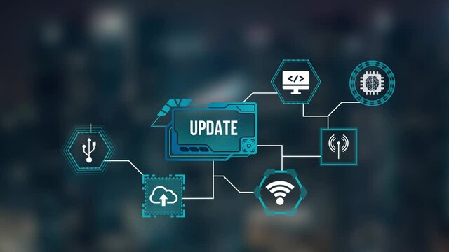 Internet, business, Technology and network concept. Update software computer program upgrade. Virtual button.