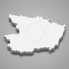 3d isometric map of Maine-et-Loire is a department in France