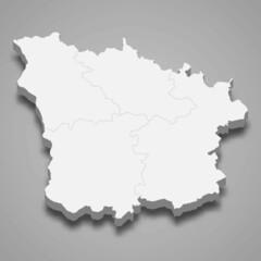 3d isometric map of Nievre is a department in France