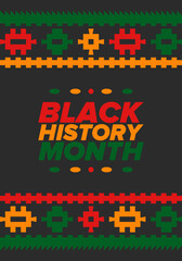 Black History Month. African American History. Celebrated annual. In February in United States and Canada. In October in Great Britain. Poster, card, banner, background. Vector illustration
