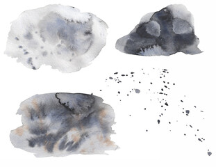 Watercolor black Backgrounds Clipart, Brush strokes, spots, Splashes Clip art, Drops, Design elements, Paint splatters