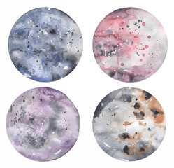 Watercolor Planets illustration, Moon Clipart, Galaxy Graphics, modern card design, Winter Lunar Clip Art set