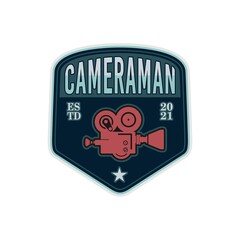Cameraman Badge With Video Camera Icon , Cameraman Logo Design Inspiration