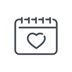 Calendar with heart line icon. Valentine's day calendar vector outline sign.