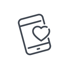 Mobile phone with heart line icon. Online dating and Send a like vector outline sign.