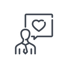 Declaration of love line icon. Man and speech bubble with heart vector outline sign.