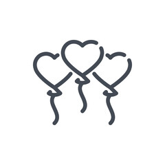 Balloons of love line icon.  Heart shaped balloons vector outline sign.