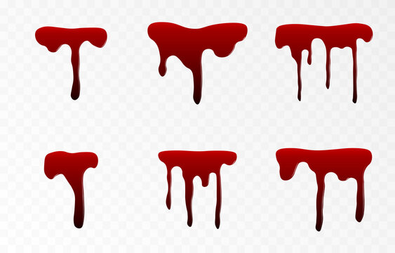 Vector Set Of Drops Of Blood On An Isolated Transparent Background. Drops, Spatter Of Blood PNG, Drips Of Blood PNG.